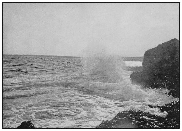 istock Antique black and white photo: Maine and Massachusetts scenery 1257580154
