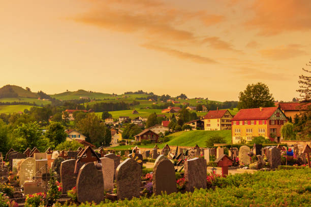 Countryside of Appenzell at sunset Countryside of Appenzell at sunset, Switzerland. appenzell ausserrhoden stock pictures, royalty-free photos & images
