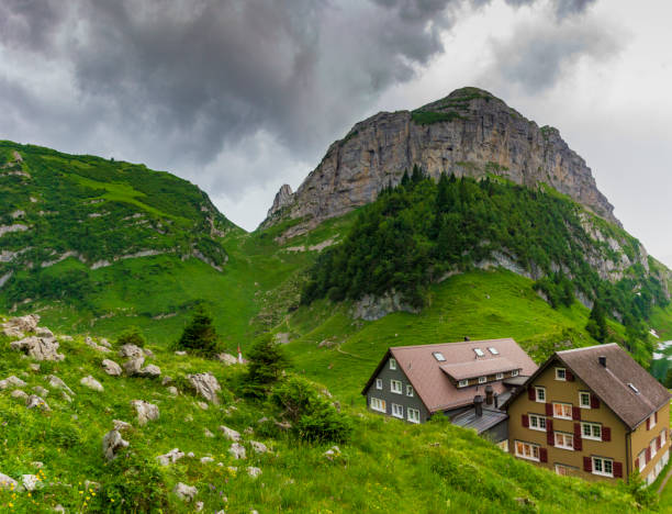 Landscape with a mountain hut in the Alps in Bregenzerwald in Vorarlberg