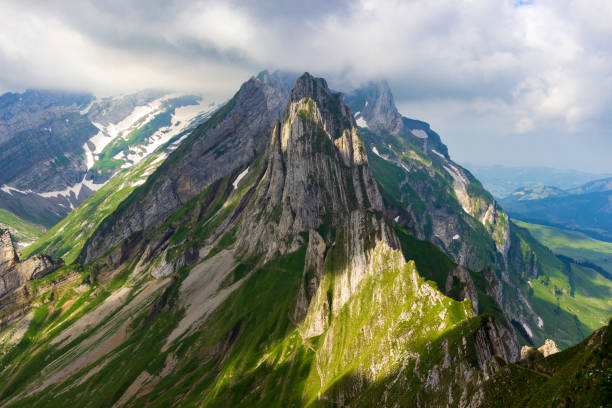 Rocky peak of Santis seen from Schafler, Appenzell Innerrhoden, Switzerland.