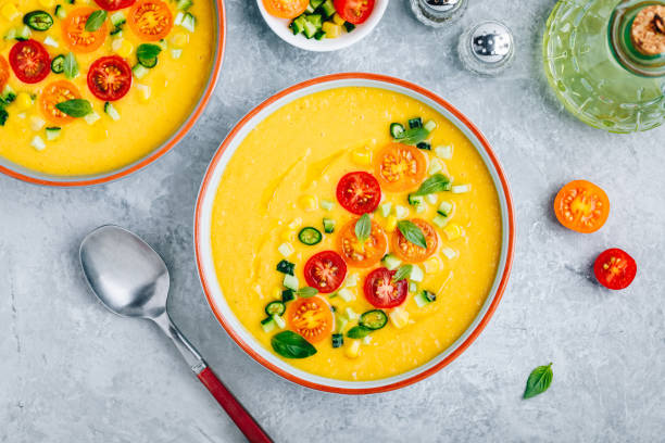 istock Yellow Tomato Gazpacho. Spanish summer cold soup 1257584685