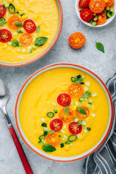 istock Yellow Tomato Gazpacho. Spanish summer cold soup 1257584723