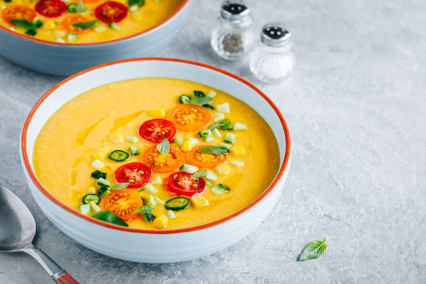 istock Yellow Tomato Gazpacho. Spanish summer cold soup 1257584746