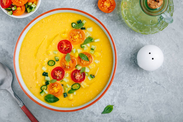 istock Yellow Tomato Gazpacho. Spanish summer cold soup 1257584862