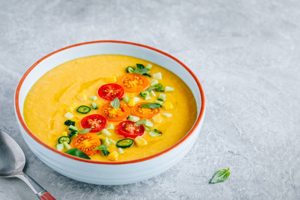 istock Yellow Tomato Gazpacho. Spanish summer cold soup 1257584905