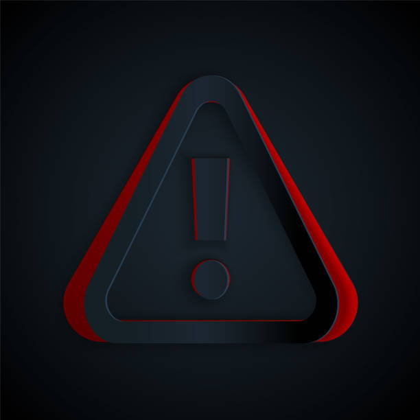 istock Paper cut Exclamation mark in triangle icon isolated on black background. Hazard warning sign, careful, attention, danger warning sign. Paper art style. Vector 1257587789