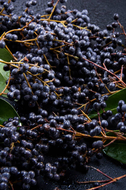 istock Raspberry clusters next to green and fresh leaves of plants 1257588203
