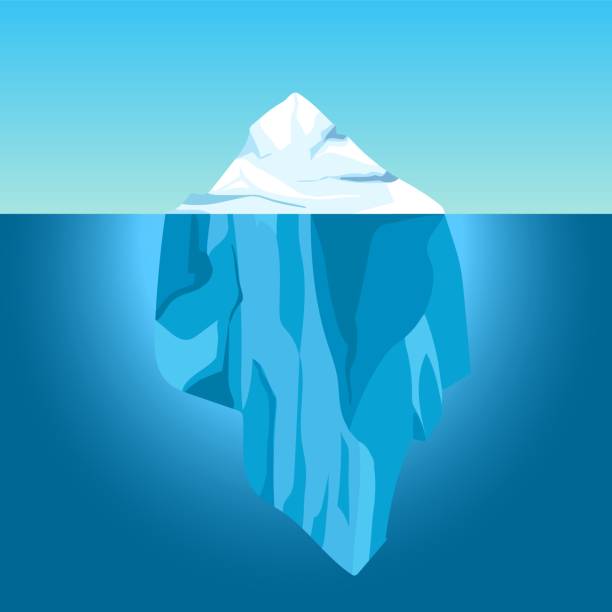 illustrations, cliparts, dessins animés et icônes de iceberg de dessin animé dans l’eau. grand iceberg flottant dans l’océan avec la partie sous-marine. eau claire avec montagne de glace, concept vecteur de réchauffement climatique - sea light water surface water form