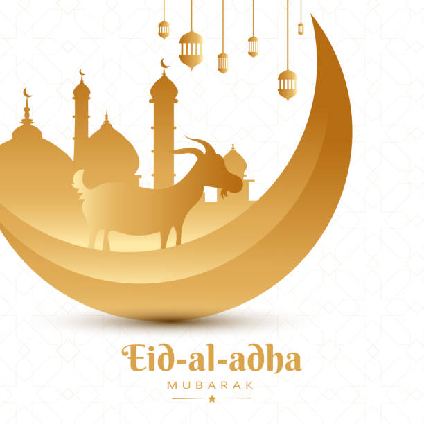 istock Eid al adha, Eid qurban semi realistic greeting poster with goat, mosque and moon, illustration vector 1257589653