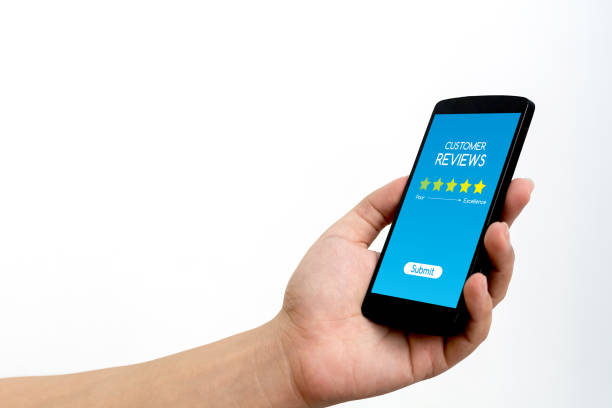 istock Customer review rating business concept, Man hand using mobile smart phone 1257589793