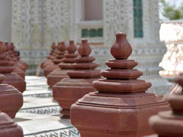 istock Top of column on wall in Thai style at Wat Arun temple (After big renovate) 1257590187