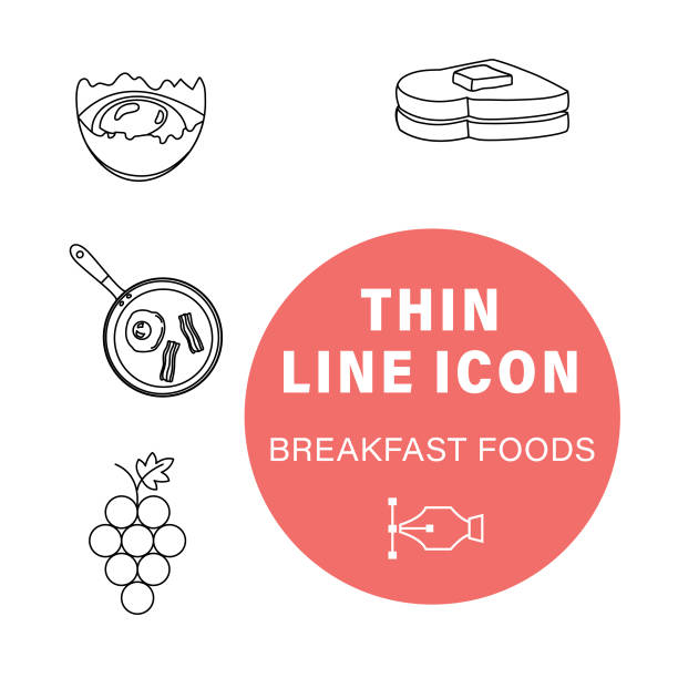 ilustraciones, imágenes clip art, dibujos animados e iconos de stock de iconos del desayuno - french toast breakfast bacon isolated