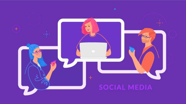 ilustrações de stock, clip art, desenhos animados e ícones de young three teenagers chatting and texting together in social media - three people women teenage girls friendship