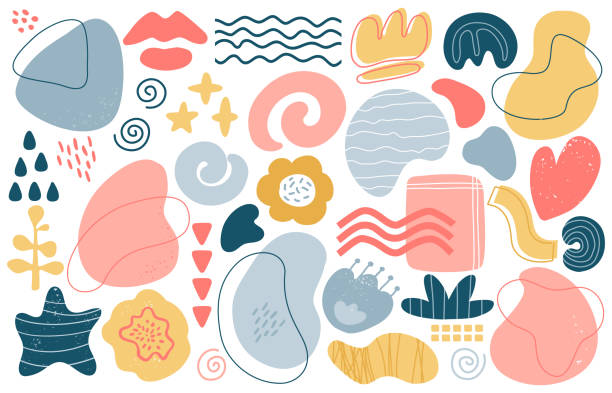 Abstract doodle elements. Trendy modern hand drawn textured shapes, creative contemporary aesthetic doodle elements vector illustration set Abstract doodle elements. Trendy modern hand drawn textured shapes, creative contemporary aesthetic doodle elements vector illustration set. Texture graphic design, modern sketch cute simple drawings pictures stock illustrations