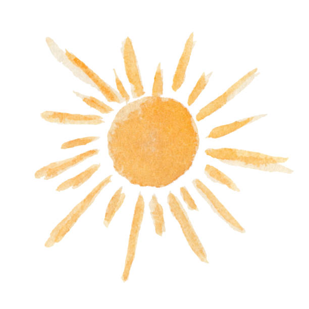 urocza wektorowa akwarela błyszczące żółte słońce - pancake illustration and painting food vector stock illustrations