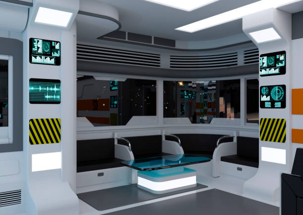 3D rendering of a futuristic sceince fiction control center
