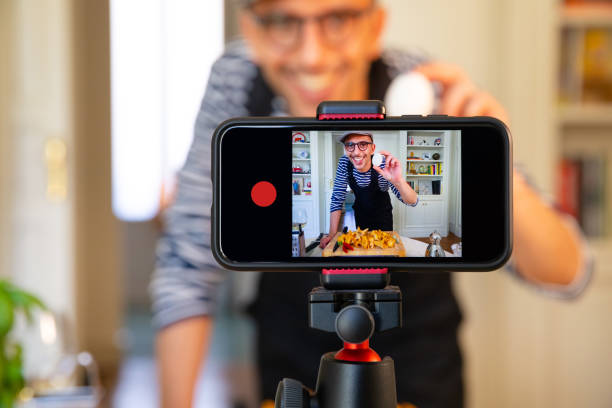 istock Food Vlogger Recording Live Streaming 1257605255