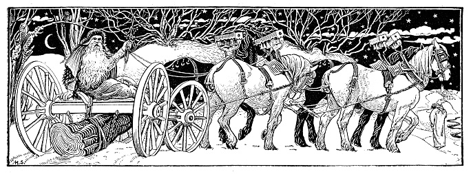 Horse bringing log to town - Scanned 1890 Engraving