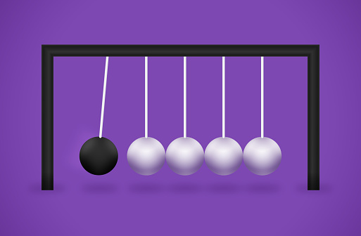 Newton's cradle click clack balls on string showing motion conservation of force.