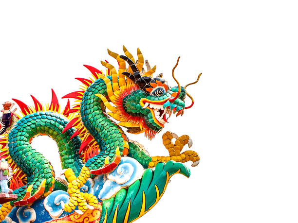 istock Green dragon statue isolated on white background 1257607395