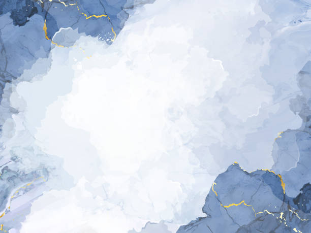 классический синий акварели жидкости живописи вектор дизайн карты. - frozen cold spray illustration and painting stock illustrations