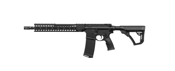 istock Modern automatic rifle isolated on white background. Weapons for police, special forces and the army.  Assault rifle on white back. 1257610518