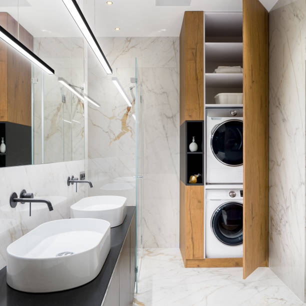 istock Luxury bathroom with two washbasins 1257612688