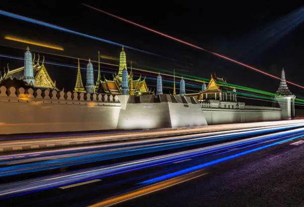The great palace of Bangkok is one of the wonders of Thailand, I took this photo with a long exposition on tripod.  Palace famous for residing the kings of Thailand.