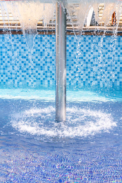 istock Refreshing swimming pool sunny day, with blue water relax vacation concept 1257616349