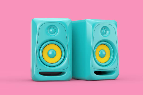 istock Blue Audio Studio Acoustic Speakers in Duotone Style. 3d Rendering 1257621158