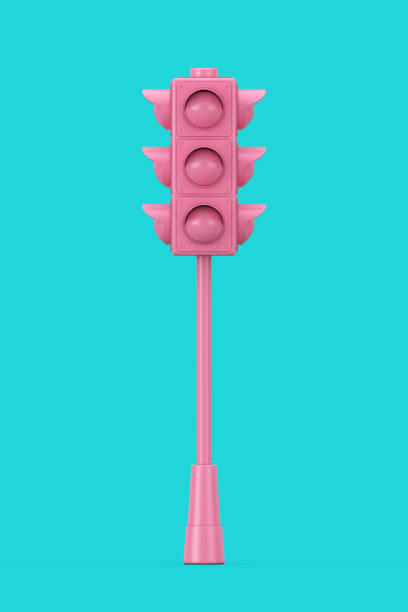 istock Pink Traffic Lights in Duotone Style. 3d Rendering 1257621210