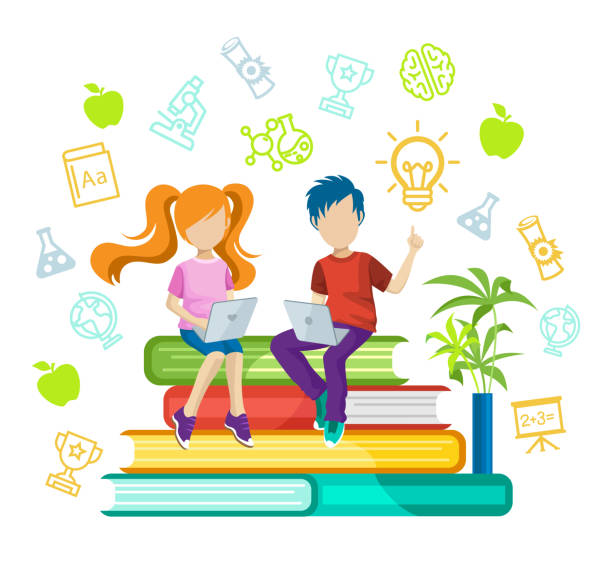 Back to School. Online education or e-Learning concept Vector illustration of the online education or e-Learning concept. kids reading clipart stock illustrations