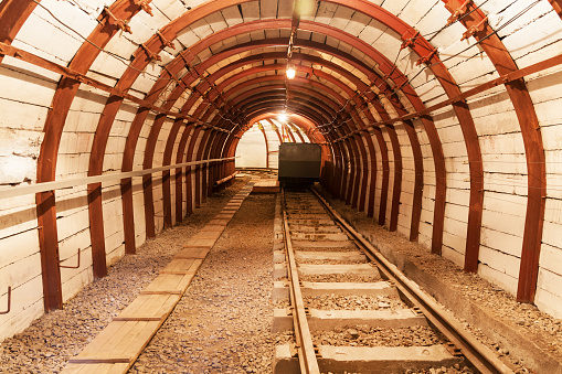 Underground coal mine with railroad track