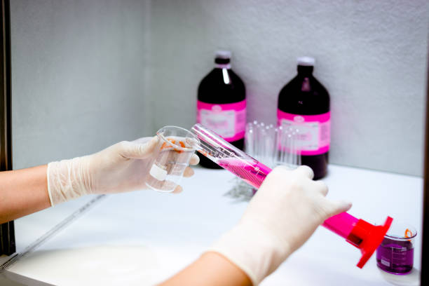 science laboratory test tubes, chemical laboratory equipment. Research and develop cosmetic in lab.
