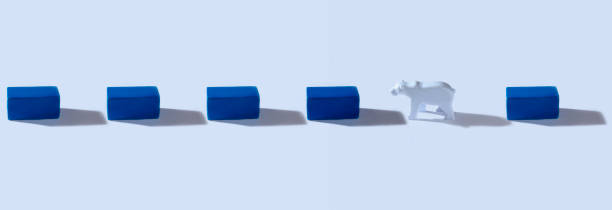 istock horizontal pattern with blocks and polar bear on white background. Save the Arctic and Global warming concept 1257629918