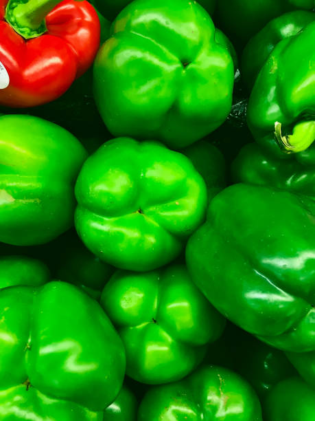 Top view of a group of green pepper. stock photo