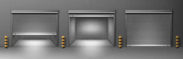Vector illustration of Gate with rolling shutter in garage
