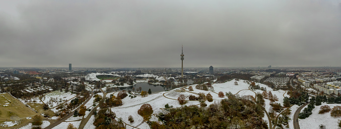 View of the television tower of Munich in Bavaria in the wintertime