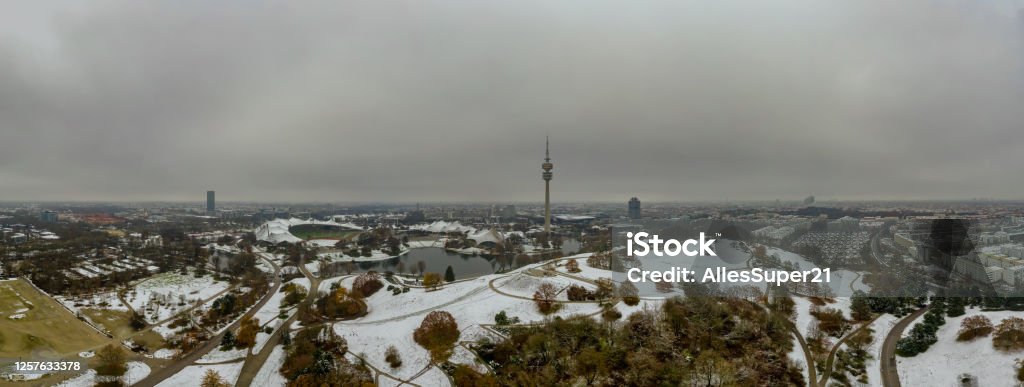 View of the television tower of Munich in Bavaria in the wintertime. View of the television tower of Munich in Bavaria in the wintertime Television Set Stock Photo