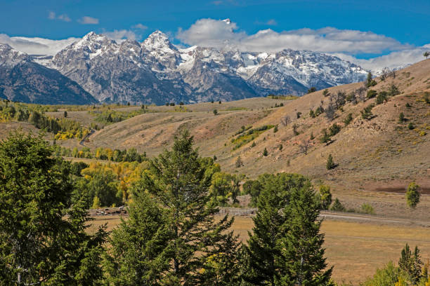 istock Scenic landscape under snow-capped mountains in Yellowstone. 1257648941