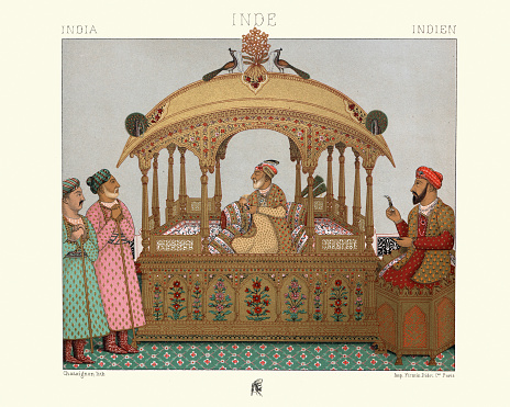 Vintage illustration of Portable throne of Mughal emperors, India