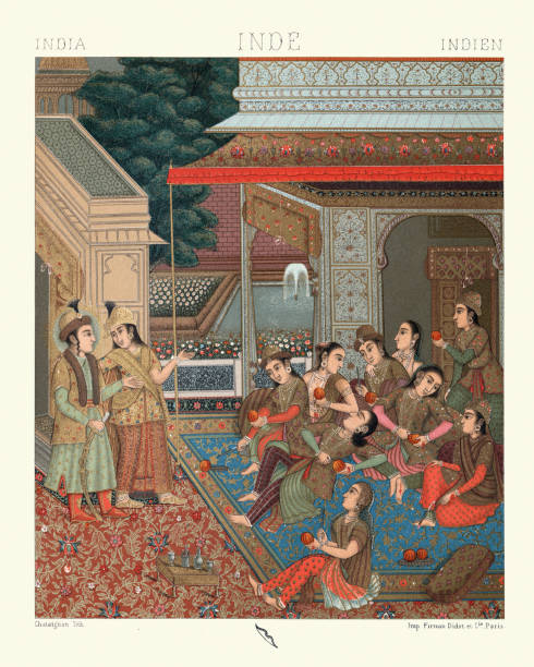 Courtyard of the Seraglio, Mughal Empire, India Vintage illustration of Courtyard of the Seraglio, Mughal Empire, 19th Century mughal empire stock illustrations