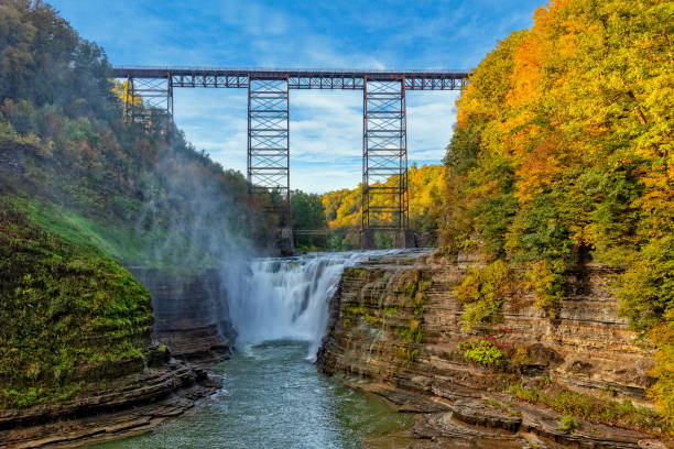 istock Upper Falls And The Old Railroad Trestle At Letchworth State Park 1257652327