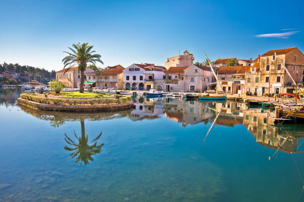 istock Hvar. Old town f Vrboska waterfront view 1257662492