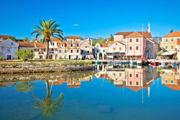 istock Hvar. Old town f Vrboska waterfront view 1257663011