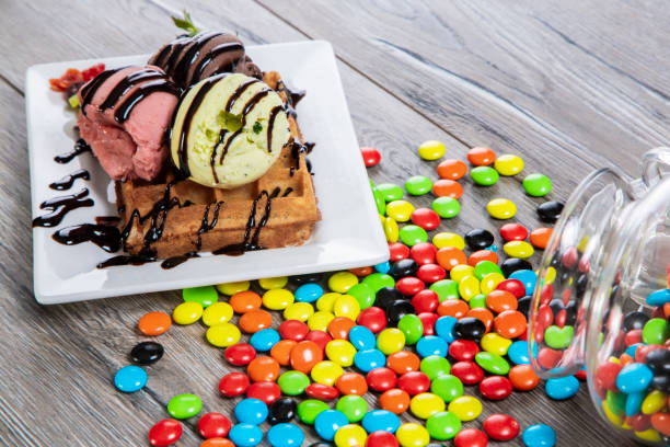 istock Multi Colored Candies and İce Cream Waffles 1257667322
