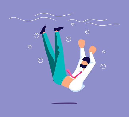 Businessman sinking and drowning. Failure, bankruptcy, financial crisis metaphor.