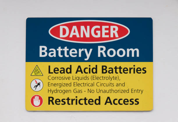 "Danger, Battery room" sign stock photo