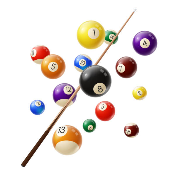 illustrations, cliparts, dessins animés et icônes de billiard boules et cue 3d vecteur réaliste - sport pool game snooker sphere