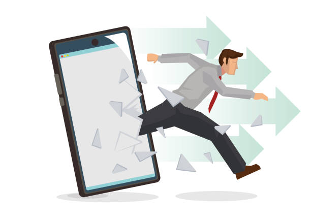 istock Businessman breaks surface of smartphone monitor. 1257679184